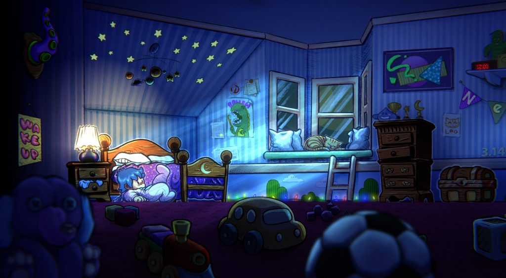 Nemo falling out of bed after waking up.